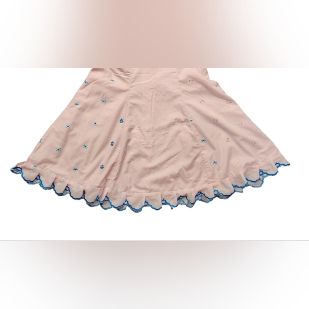 Vintage Mermaid Pink Cotton Maxi Skirt with Embroidered Flowers - Picture 4 of 8